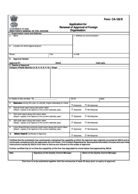 Form Ca 182 D Application For Renewal Of Approval Of Foreign