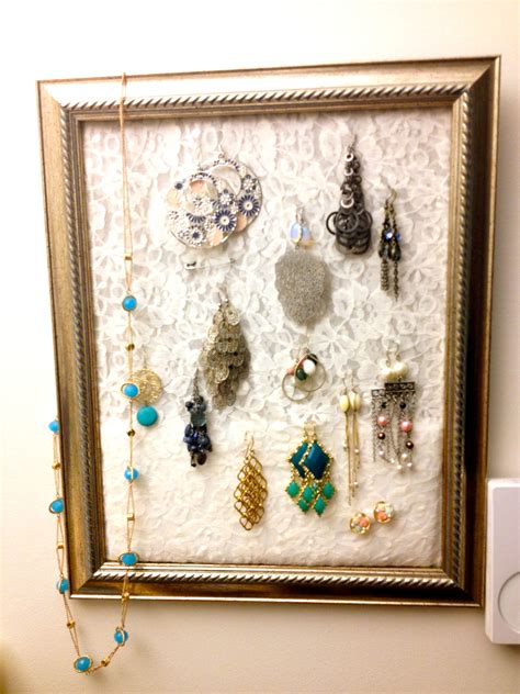 Diy Earring Holder Using Picture Frame Lace And Felt Earring