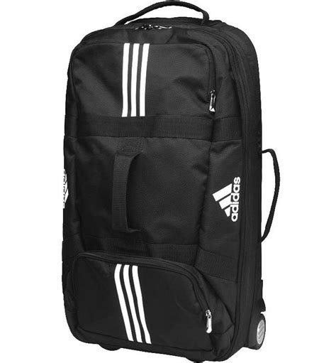 Adidas Mens 3 Stripe Team Travel Small Trolley Wheeled Bag Blackwhite