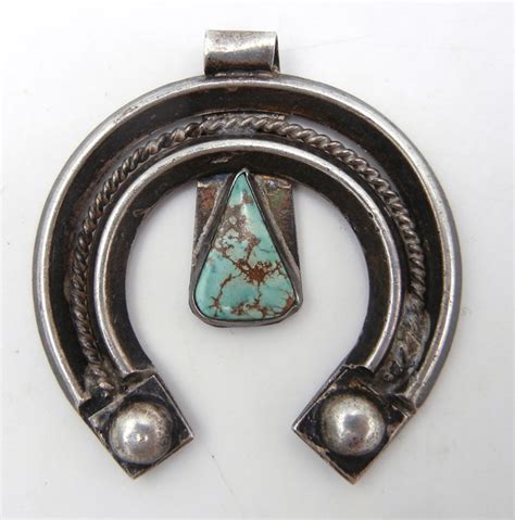 Navajo Vintage Sterling Silver And Turquoise Naja Pendant