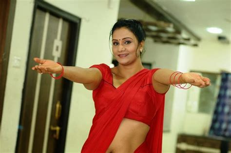 South Indian Actress Apoorva Hot Photos In Red Saree Vantage Point