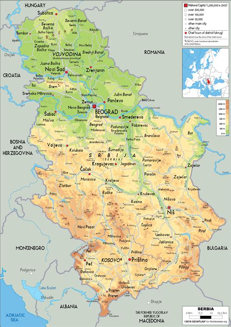 Serbia Map Physical Worldometer