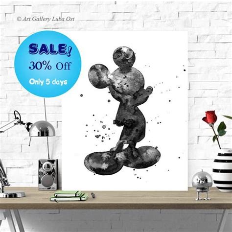 Mickey Mouse Black And White Watercolor Print Mickey Etsy Disney