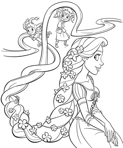 Simple tangled coloring page for kids : printable free disney princess rapunzel coloring sheets ...