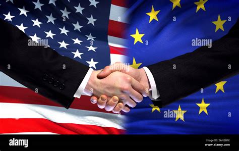 United States And Eu Handshake International Friendship Flag