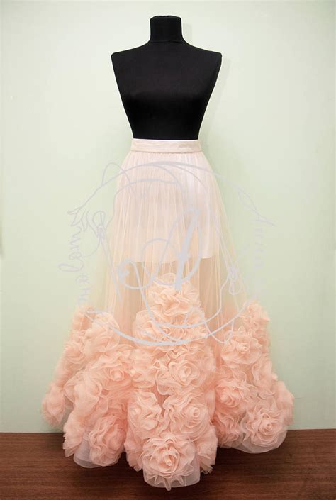 Tulle Skirt Blush Sheer Skirt D Rose Floral Maxi Skirt Flower Etsy
