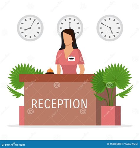 Reception Of A Hotel With Woman Receptionist Vector Illustration Hall
