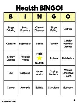 Mental Emotional And Physical Health BINGO By Rebecca O Brien TPT