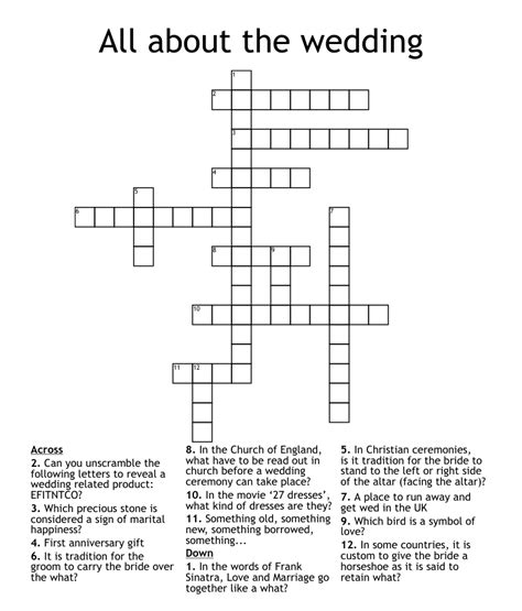 All About The Wedding Crossword Wordmint