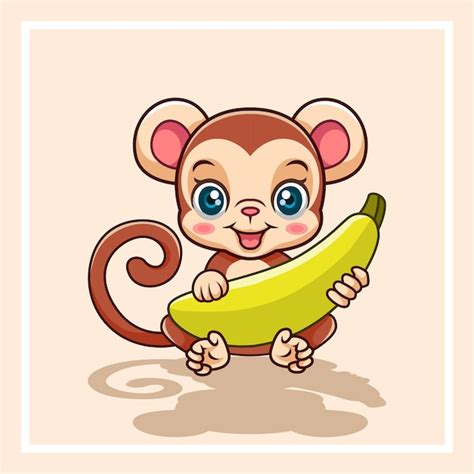 Premium Vector Cartoon Cute Little Monkey Holding A Banana