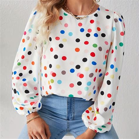 polka dot print blouse printed blouse polka dots lantern sleeved blouses lantern sleeves
