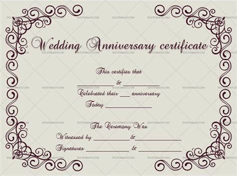 Wedding Anniversary Certificates Classic 6668 Doc Formats T