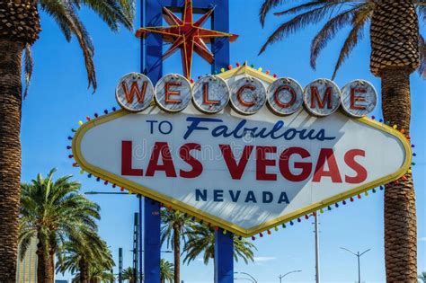 The Famous Las Vegas Sign With Palm Trees Stock Photo Image Of