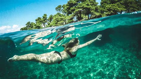 Human Woman In Black Bikini Swimming Underwater Person Image Free Photo