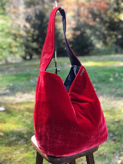 Red Velvet Hobo Bag Velvet Slouch Bag Large Red Velvet Etsy Uk