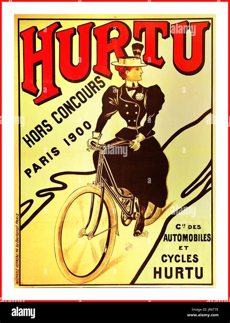 Vintage French Bicycle Sales Poster 1900 Hurtu Cycling Promotional