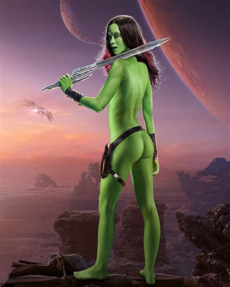 Rule 34 Ass Focus Bracers Gamora Green Skin Presenting Standing Sword