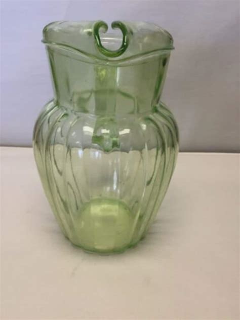 Vintage Vaseline Uranium Glass Pitcher Tm Etsy