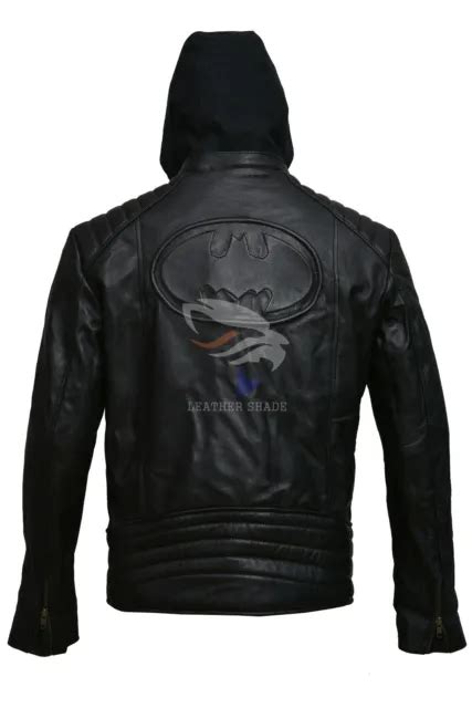 New Batman Logo Motorcycle Brando Biker Real Leather Hoodie Jacket