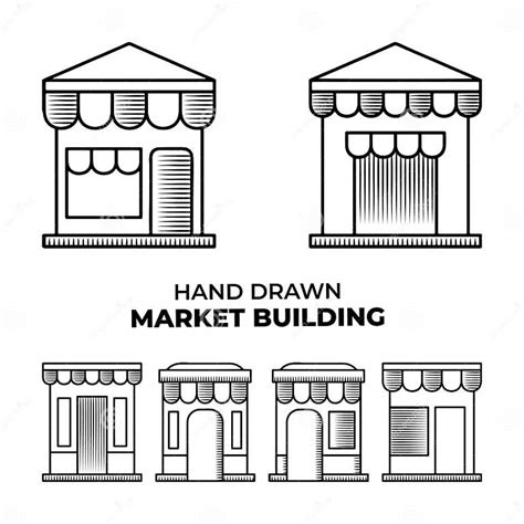 Market Store Building With Hand Drawn Outline Doodle Illustration Stock