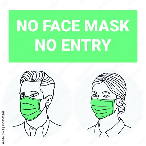 Vector Illustrated Warning Sign For No Entry Without Wear Face Mask No Face Mask No Entry