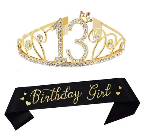 Th Birthday Gold Tiara And Sash Happy Th Birthday Party Supplies Birthday Girl Glitter Satin