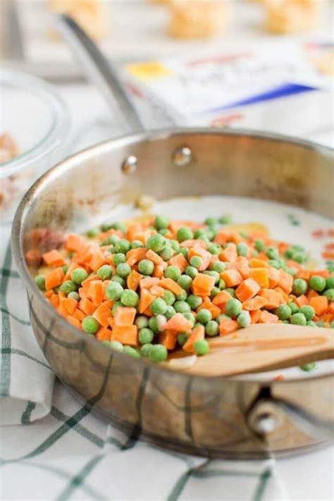 Once simmering, add the salt, pepper, rosemary and the frozen mixed vegetables. Frozen Veggies for Chicken Pot Pie | Easy chicken pot pie ...