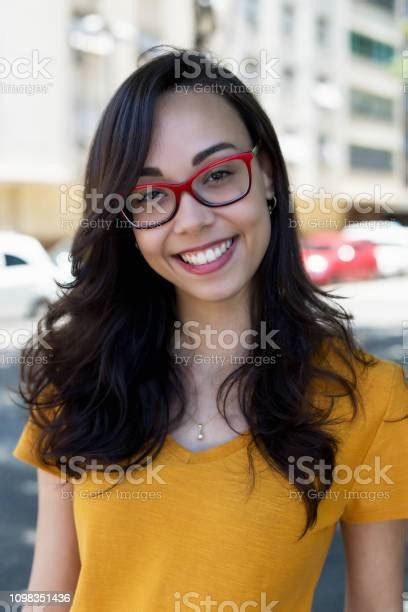 Portrait Of Beautiful Nerdy Girl With Glasses Stock Photo Download