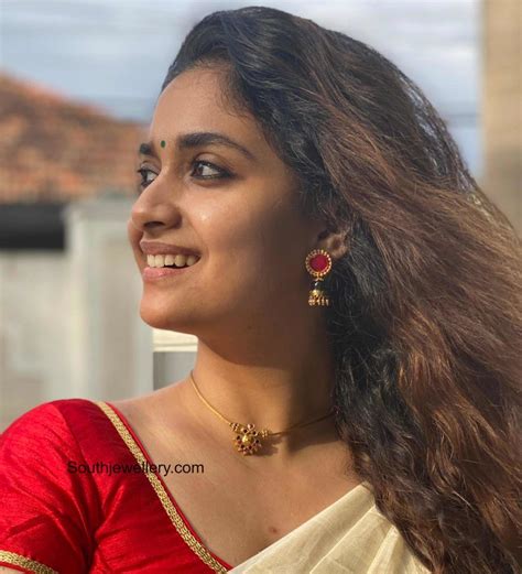 Keerthy Suresh In A Simple Gold Choker And Jhumkas In 2022 Gold