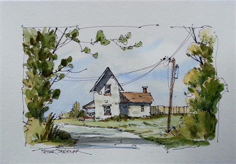 Flickrpqmyerj Fall Farm Line And Wash Watercolor With 4