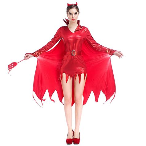 4 Piece Set Red Pvc Sexy Devil Costume Adult Cosplay Outfit Fancy Dress