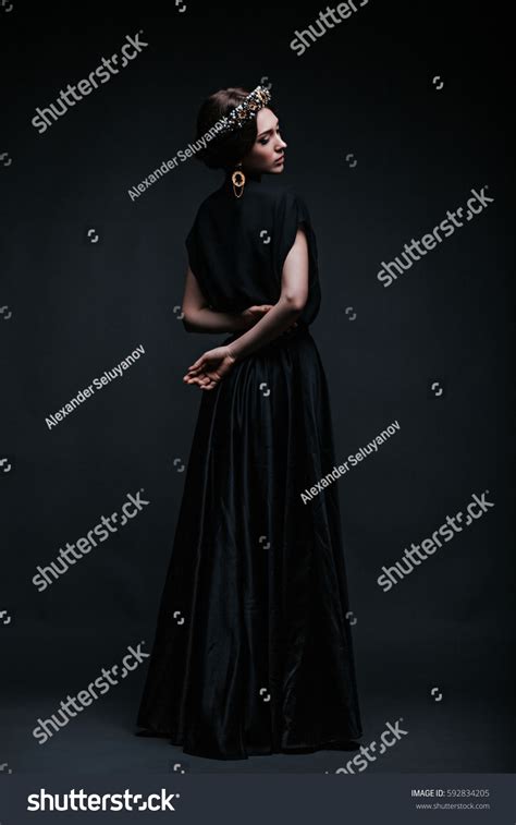 Aristocratic Girl Girl Black Dress Tiara Stock Photo 592834205