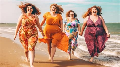 Premium Ai Image Happy Plus Size Women Having Fun Walking On The