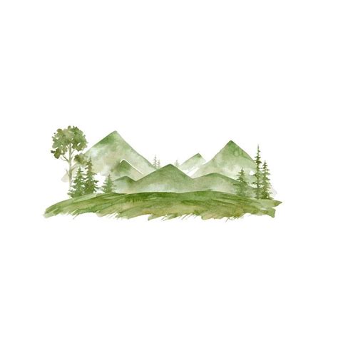 Watercolor Mountain Landscape Fabric Panel Etsy Watercolor