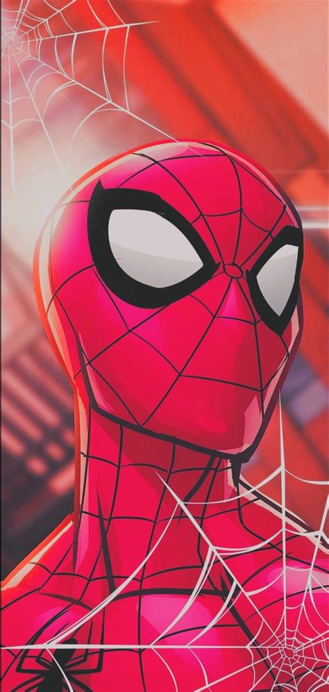 A Pink Spider Man Is Standing In Front Of A Window With His Eyes Open