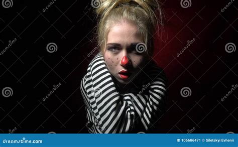 Mad Woman Clown Choking Herself And Laughing Stock Video Video Of Makeup Grimaces 106606471