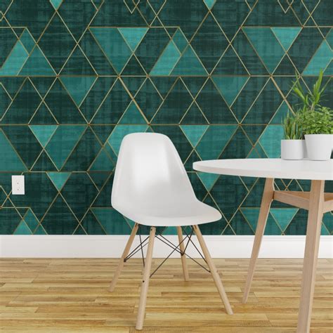 Peel And Stick Wallpaper 2ft Wide Mod Triangles Emerald Teal Geometric