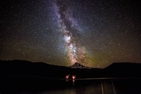 Long Exposure Mountain With Stars In Front Of Lake Editmyraw