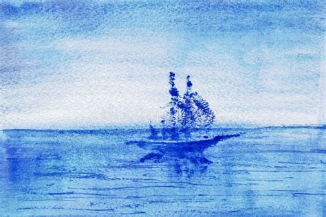 A Ship At Sea Painting Abstract Watercolor Painting Stock Illustration