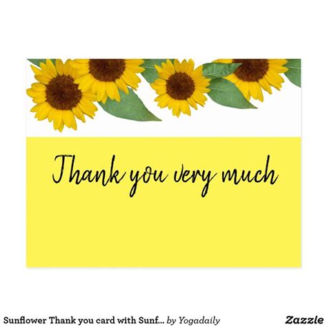 Sunflower Thank You Card With Sunflower On White Thank You Cards