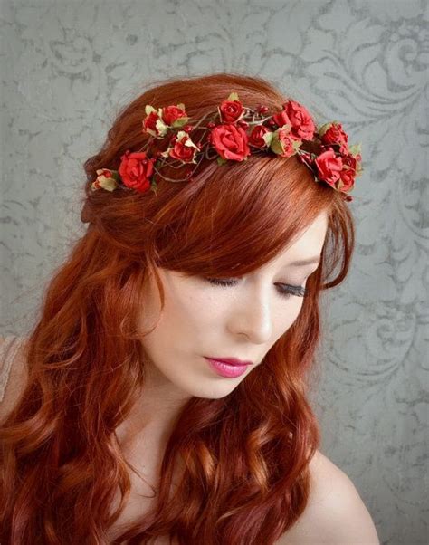 Wedding Hair With Flowers And Jewels Red Rose Crown Flower Crown Floral Headband Woodland