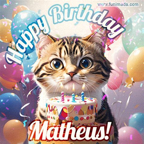 Happy Birthday  For Matheus With Cat And Cake
