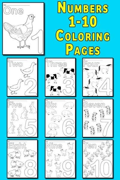 Each page includes the numeric number, the number spelled out, and the corresponding number of animals. Printable Animal Number Coloring Pages - Numbers 1-10! - SupplyMe