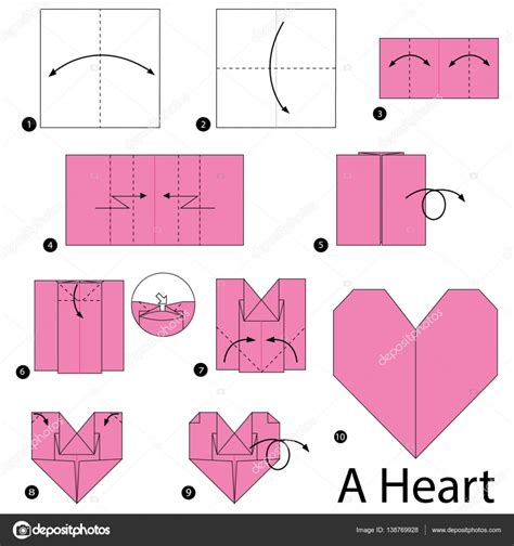 Step By Step Instructions How To Make Origami A Heart Stock Vector