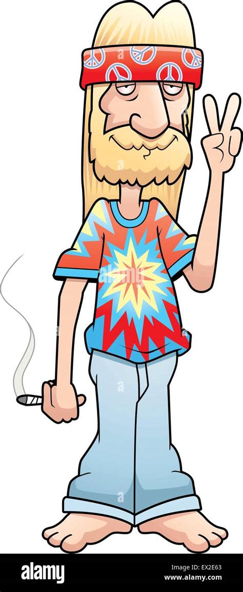 A Cartoon Hippie Making The Peace Sign And Smiling Stock Vector Image