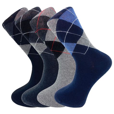 Soft Cotton Crew Dress Socks For Men Argyle Patterned 4 Pairs Size 10 13