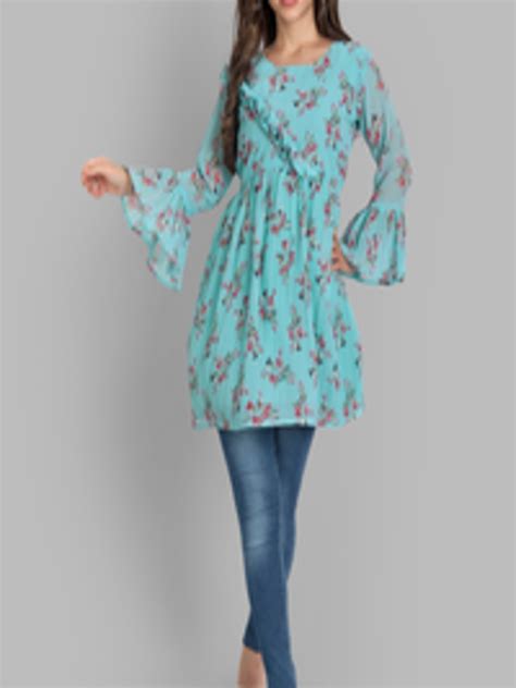 Buy Toronfras Turquoise Blue Pink Floral Printed Pure Georgette
