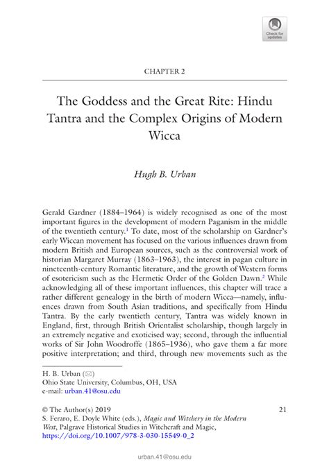 Pdf The Goddess And The Great Rite Hindu Tantra And The Complex Origins Of Modern Wicca