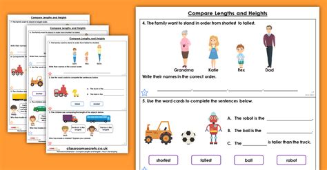 Grade 1 Comparing Length Height Math School Worksheets For Primary And
