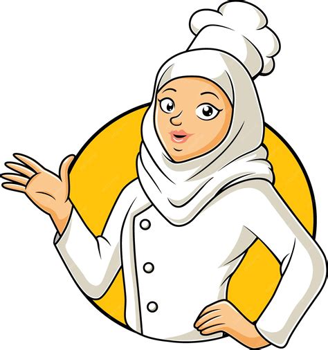 Nettes Muslimisches Mädchen Koch Cartoon Präsentiert Premium Vektor